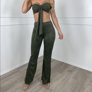Olive green suede two piece set